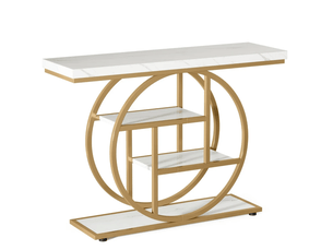 Console à 4 niveaux avec base ronde et plateau épais, style industriel, pour entrée et salon, 105 × 30 × 80 cm