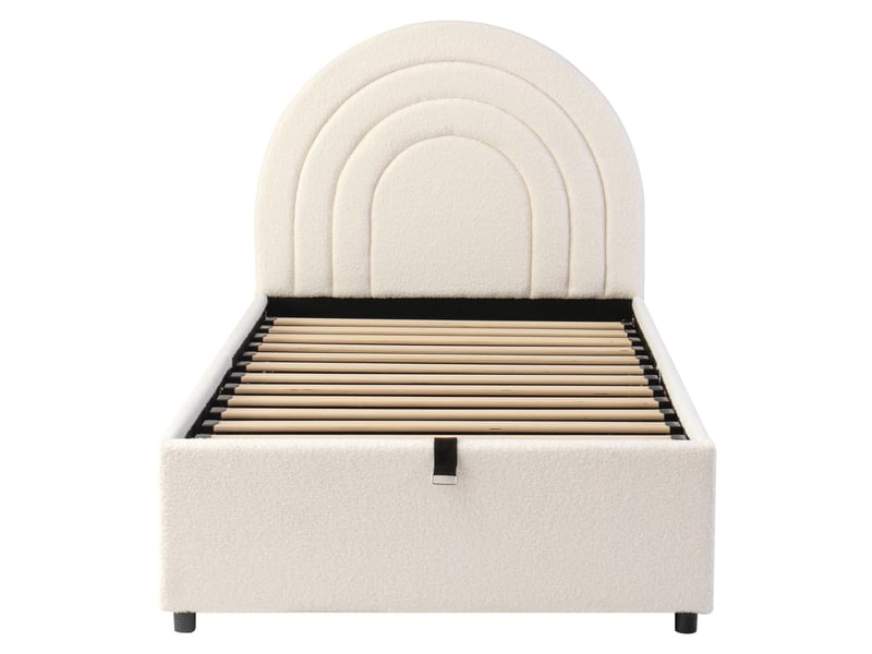  Lit enfant 90x200, sécurité optimale lit combine enfant, rangement hydraulique, design bouclé beige  - Conforama D