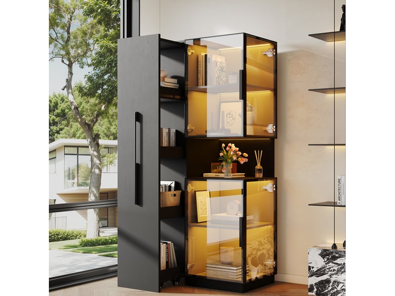 Vitrine 70x38x160 cm avec éclairage led, rangements coulissants, mdf, noir  - Conforama B
