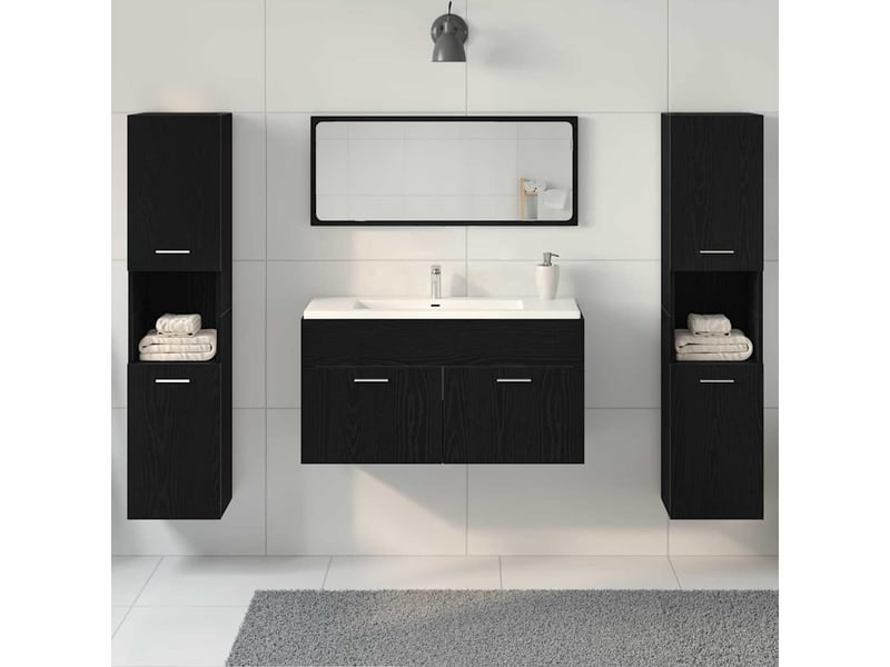Ensemble de mobilier de salle de bain 4 pc chêne noir cf64507 - Conforama D
