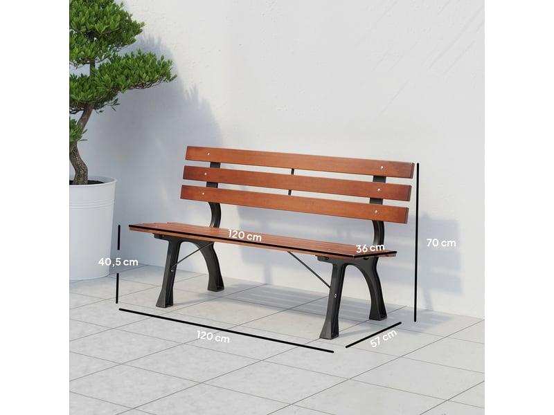  Banc 2 places, pour jardin et terrasse, en fonte d'aluminium et bois naturel, 120 x 57 x 70 cm, marron  - Conforama E