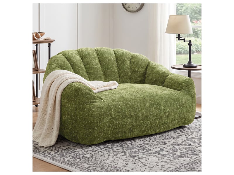  Fauteuil pouf patte d'ours en tissu flanelle avec assise spacieuse et design ergonomique, vert  - Conforama B