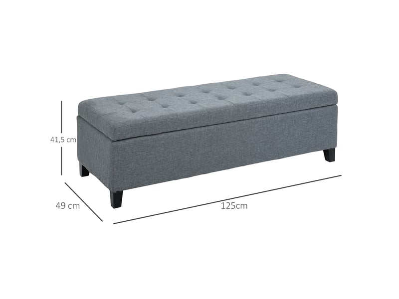  Banc coffre 125x49x41,5 cm gris en polyester, assise rembourrée et rangement spacieux sous couvercle  - Conforama C