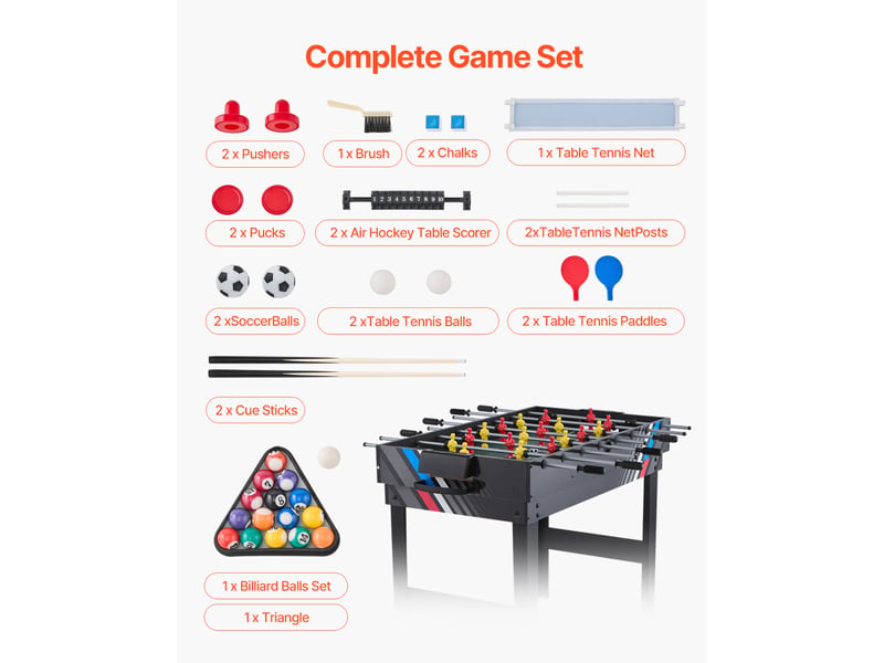  Vevor table de hockey sur air 122 cm 4 en 1 avec billard ping-pong pour famille  - Conforama E