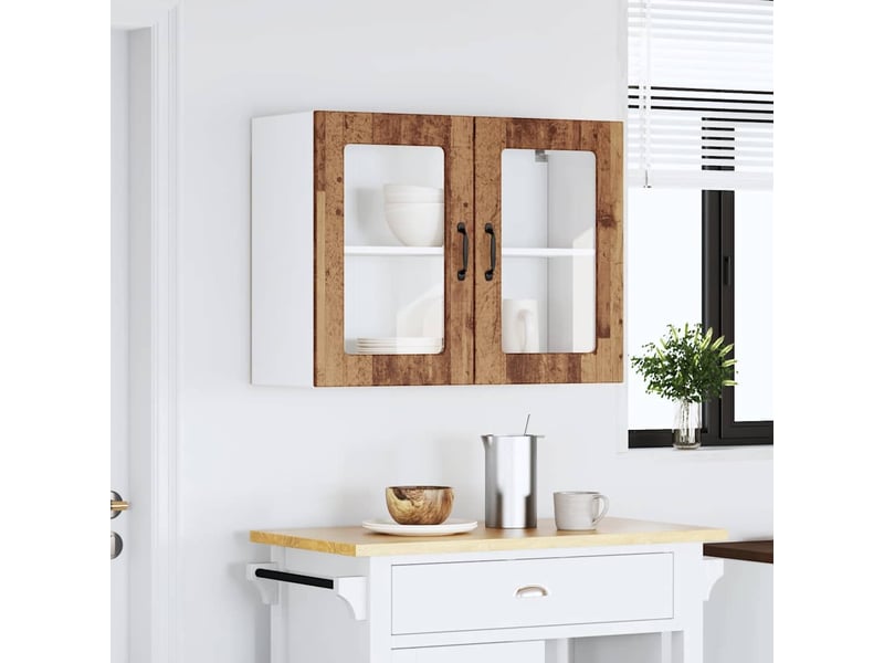 Armoire murale de cuisine avec porte en verre lucca vieux bois shl7926 - Conforama C