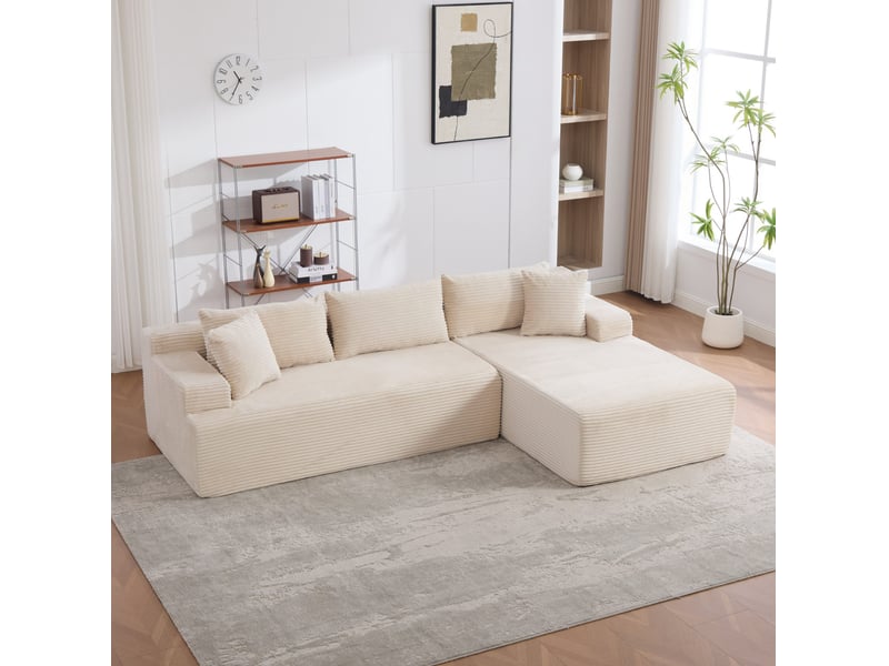  Canapé d'angle modulable 4 places avec méridienne en chenille beige  - Conforama C