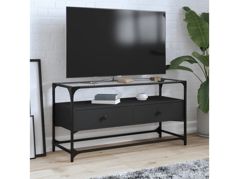  Meuble tv - banc tv - meuble de rangement et dessus en verre noir 80x35x51 cm bois d'ingénierie  - Conforama B