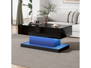 Table basse relevable avec plateau coulissant, led et rangement, finition brillante, pour salon, en aggloméré, 100 × 50 × 45 cm, noir - uvrion