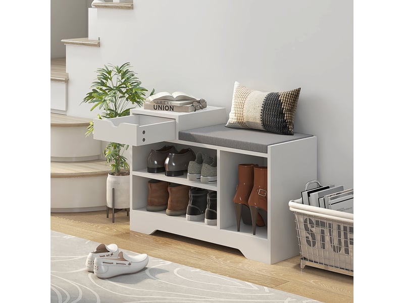 Meuble et banc à chaussures 1 tiroir et 3 compartiments, capacité 5 paires mdf, 76,5l x 30d x 52h cm  - Conforama D