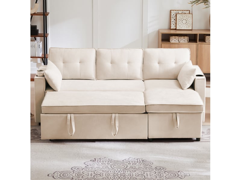 Canapé d'angle convertible modenvie réversible 3 places avec rangement 211 x 130 x 86 cm beige - Conforama E