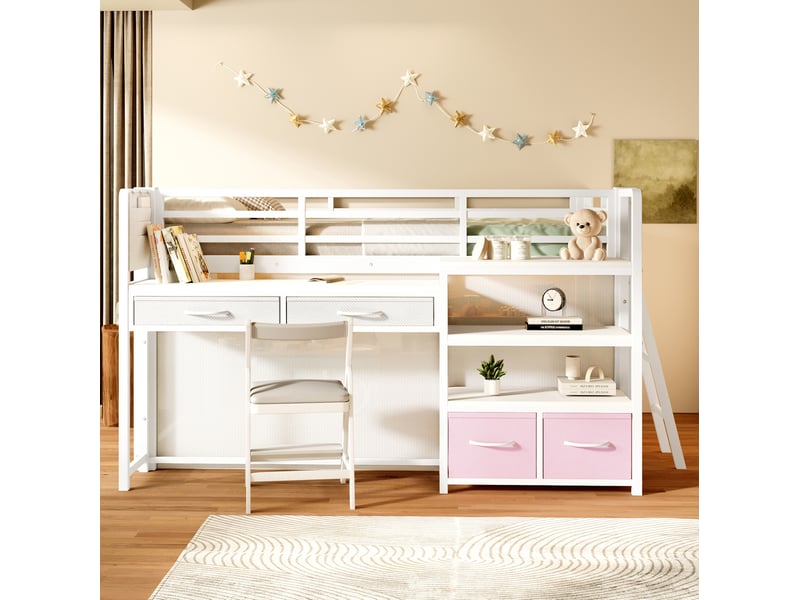 Lit mezzanine enfant 140x200 avec bureau et rangement evryae  - Conforama D