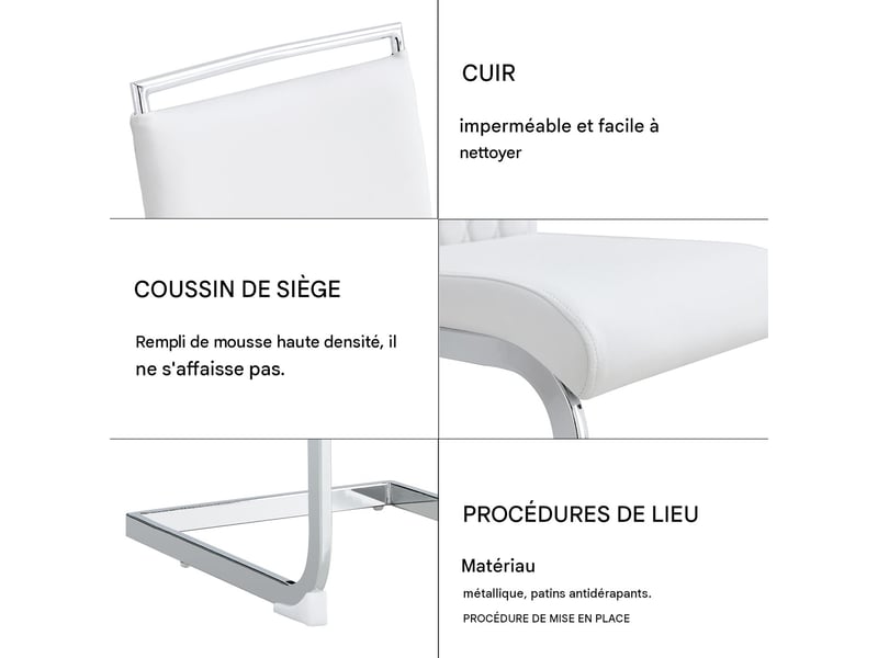  Lot de 4 chaises de salle à manger en similicuir et lin blanc PP304368AAW-4 - Conforama E