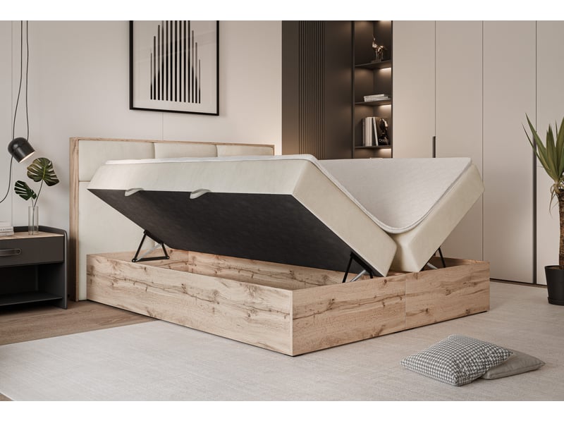  Lit coffre lavio - 120x200 cm - avec sommier et surmatelas - velours dense - beige clair LAVIO - Conforama C