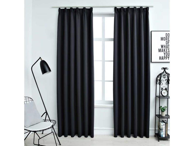  Lot de 2 rideaux occultants, rideaux black-out avec crochets noir 140x175 cm cf44881  - Conforama B