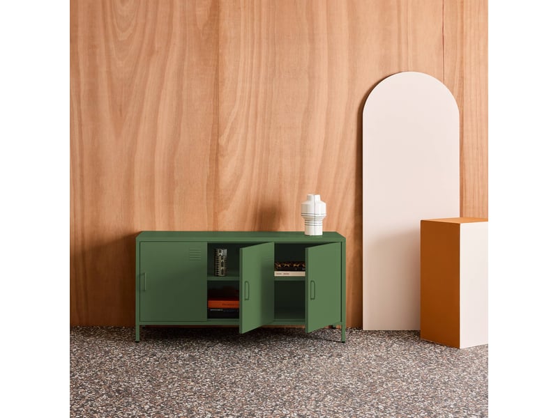  Meuble tv industriel métal vert 3 portes 120cm - alabama  - Conforama C