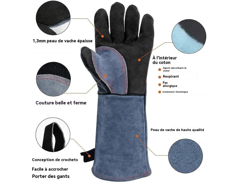  Gants de soudage en cuir pour barbecue, four, cheminée et tig – 40cm 16 pouces  - Conforama D