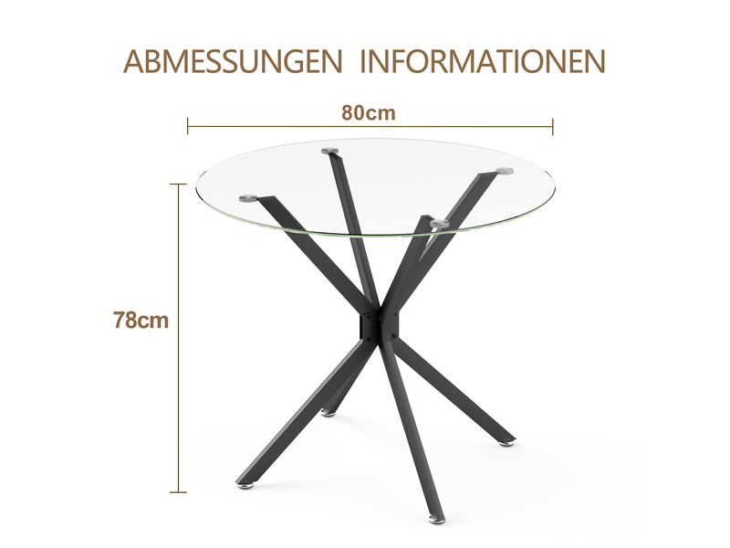  Table de salle à manger avec plateau en verre trempé et pieds métalliques réglables pour cuisine, salon ou bureau, noire  - Conforama E