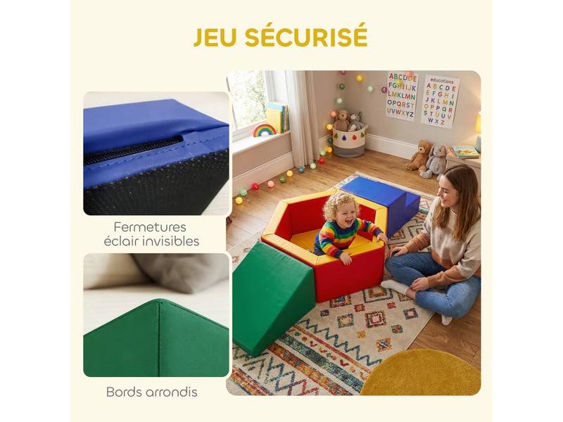 Parcours motricité bébé en mousse epe avec piscine à balles, module motricité bébé avec housse en pu, multicolore - Conforama W