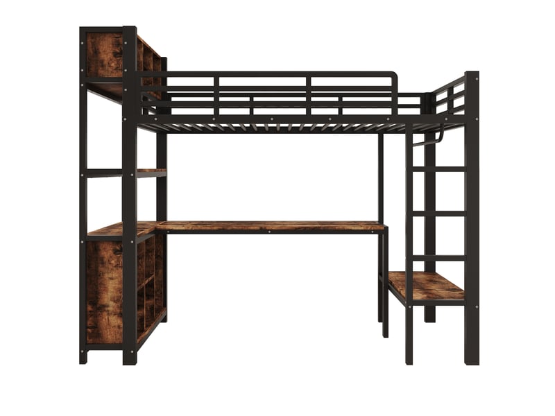 Lit mezzanine 90x200 cm noir, bureau, portant à vêtements, étagères, espaces de rangement, sans matelas - Conforama A