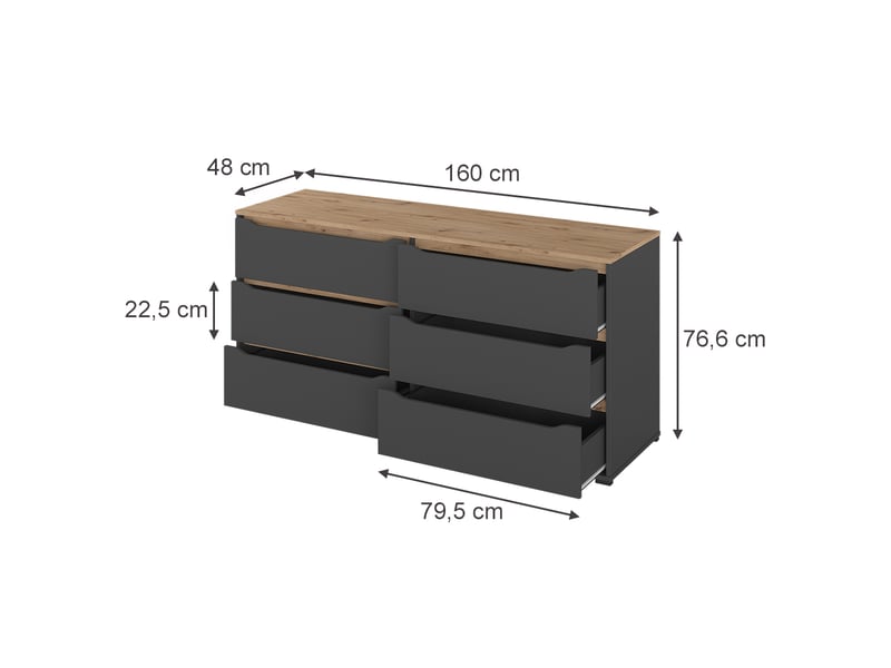  Vicco commode avec tiroirs, anthracitechêne artisan, 160x76.6cm  - Conforama B