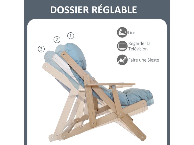 Fauteuil relax pliable et inclinable en bois massif 71x89x96 cm  - Conforama D