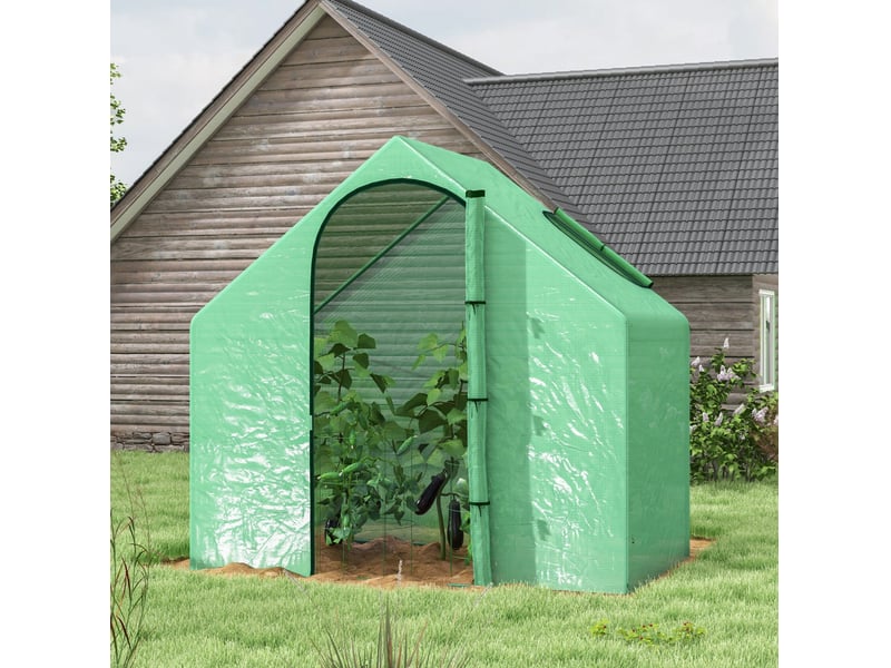 Serre de jardin accessible 180x100x168 cm – verte – porte zippée, fenêtre et structure en acier - Conforama B