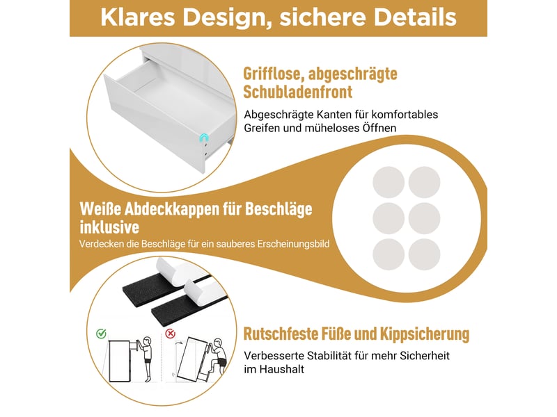  Buffet bas 155x40x80 cm avec led multicolore via appli, 6 tiroirs, 4 étagères en verre, finition blanc brillant, meuble de rangement salon  - Conforama E