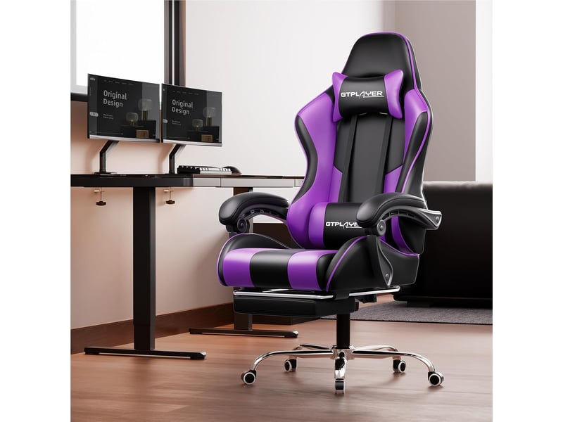  Gtplayer chaise de jeu ergonomique avec repose-pieds, réglable en hauteur - similicuir violet GT800A-PP - Conforama B