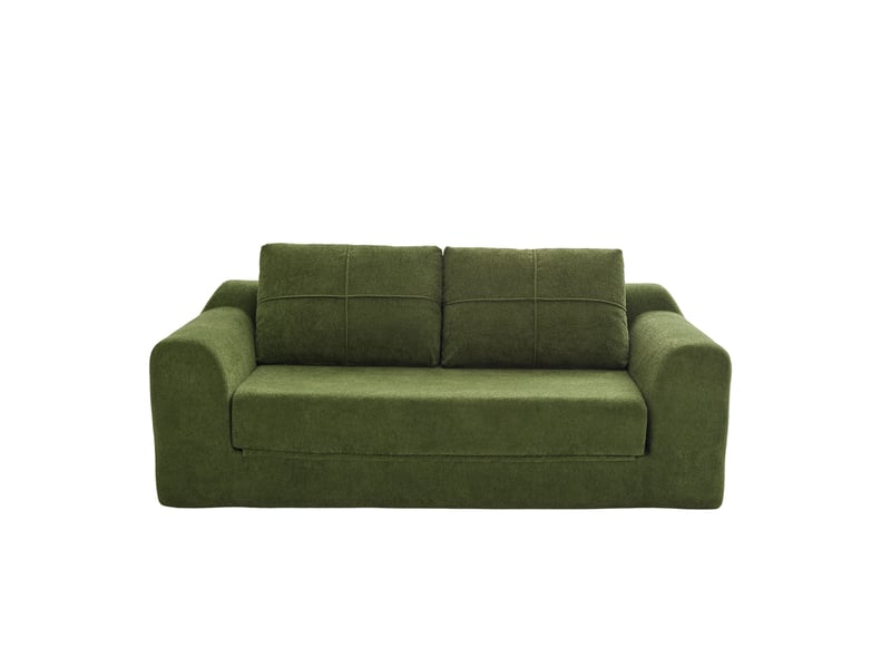 Canapé droit convertible 2 places en velours vert armée, sans montage, idéal pour petits espaces contemporains - Conforama A