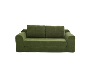 Canapé droit convertible 2 places en velours vert armée, sans montage, idéal pour petits espaces contemporains