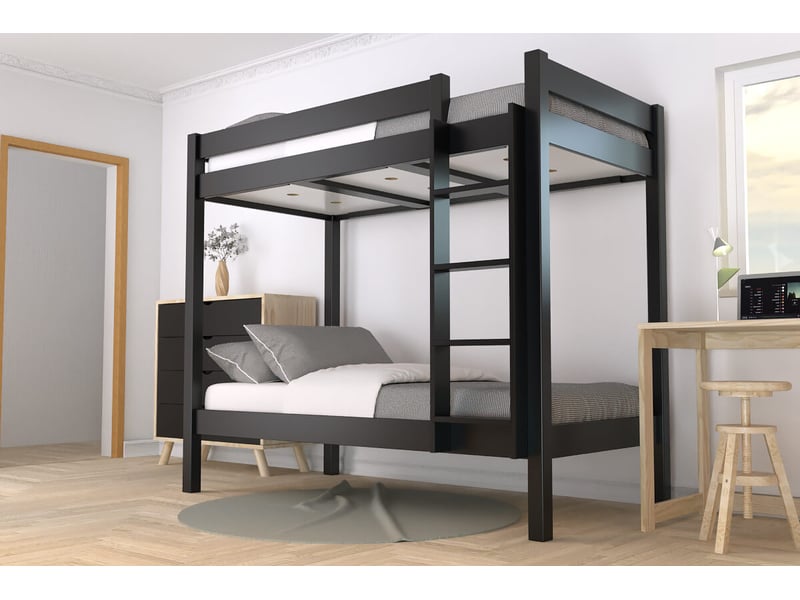  Lit superposé 2 places 90x200 échelle droite bois abc, noir SUPABCDR92-N - Conforama B