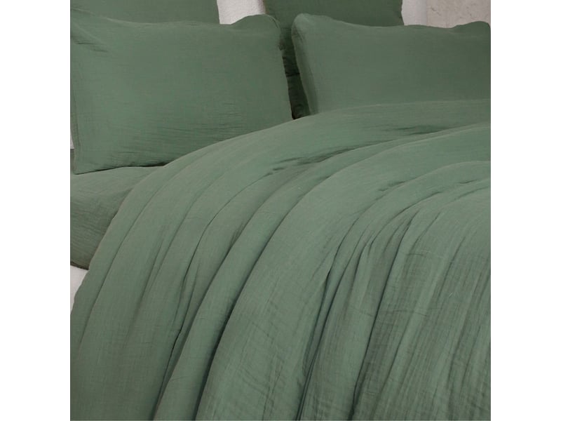  Parure housse de couette 260x240cm + 2 taies 100% gaze de coton lavée vert cèdre - valma VALMA - Conforama D