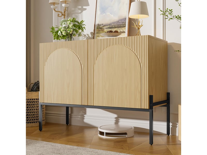  Buffet 2 portes pieds en métal coloris naturel 100 x 40 x 75 cm  - Conforama E
