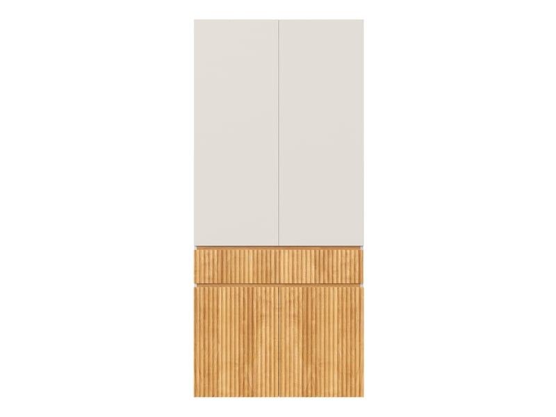  Armoire penderie 90x50x200 cm, garde-robe de chambre et bureau, style scandinave cannelé, en mdf, gris et chêne  - Conforama D