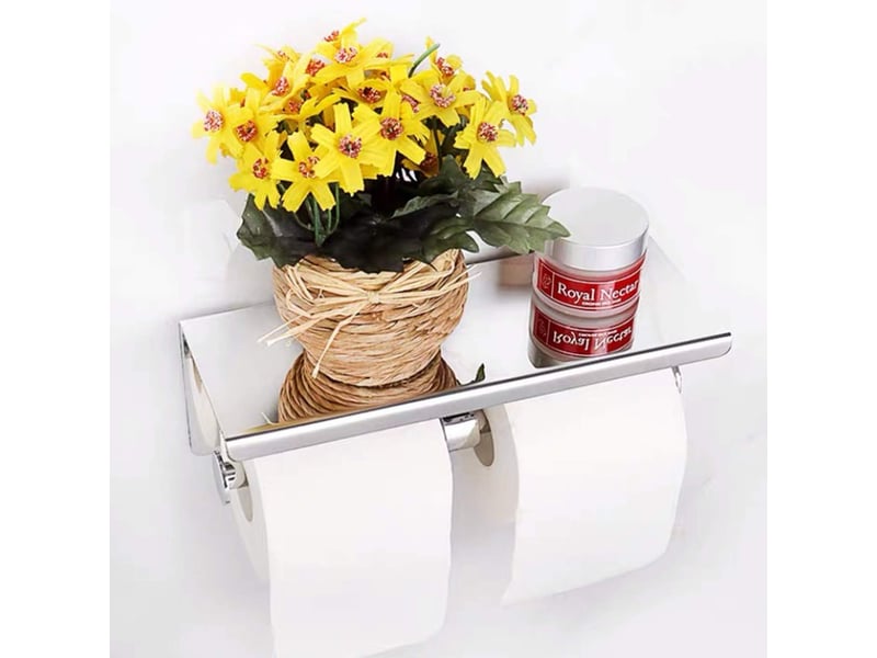 Porte-rouleau de papier toilette double avec étagère pour téléphone, miroir 8k brillant  - Conforama C