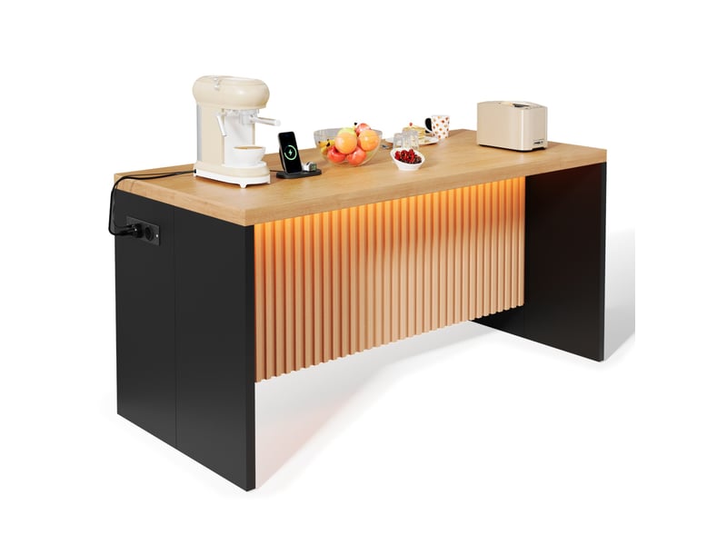  Table de bar 155x80x90 cm avec led et prises usb, décor bois et noir  - Conforama A