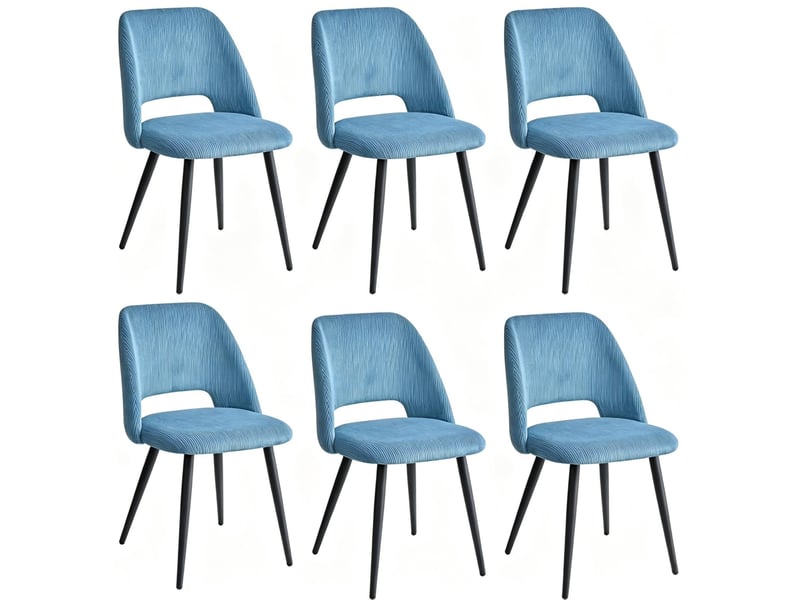  Lot de 6 chaises de salle à manger 48x45x80,5 cm – bleu – tissu côtelé et pieds en métal noir  - Conforama A