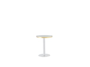 Table d’appoint ronde moderne, plateau effet marbre bord doré, structure métal noirdoréargenté