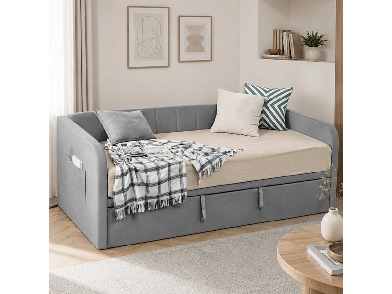 Canapé lit gigogne 3 places convertible en lit double, gris clair, 205 x 97 x 75 cm - Conforama D