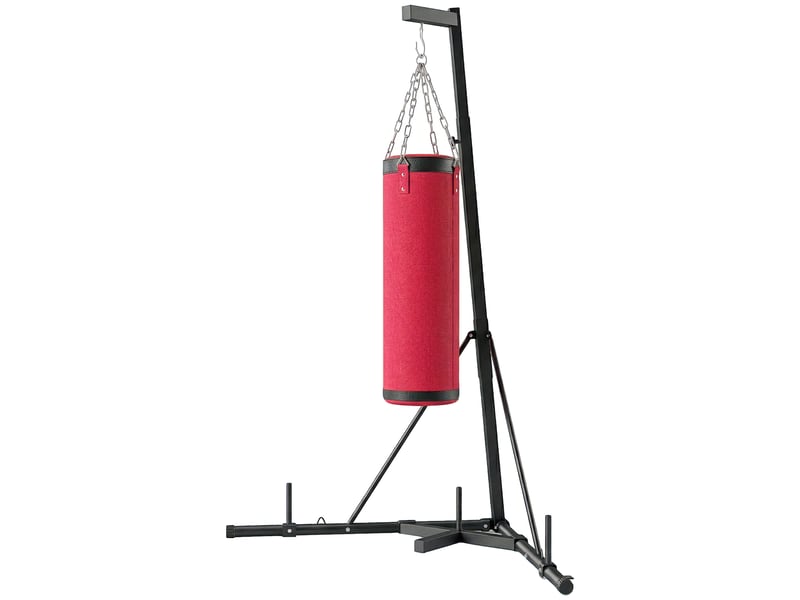  Support de sac de frappe réglable avec base triangulaire et sac de frappe, en acier et toile, 175 x 91 x 185-231 cm, rouge  - Conforama B