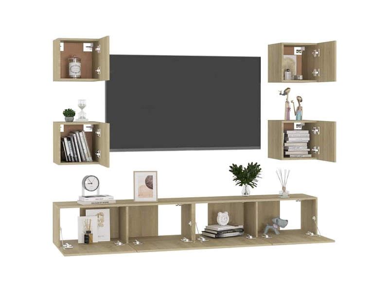  Ensemble de meubles tv 6 pcs chêne sonoma bois d'ingénierie shl14811  - Conforama C