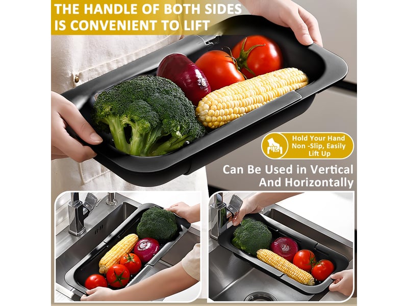  Panier de cuisine extensible au-dessus de l'évier avec trous de suspension – pour laver les légumes, passoire pour filtrer les aliments cuits  - Conforama D