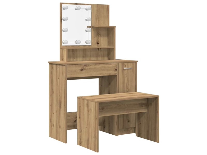 Ensemble de coiffeuse avec led chêne artisanal bois ingénierie shl24833 - Conforama A
