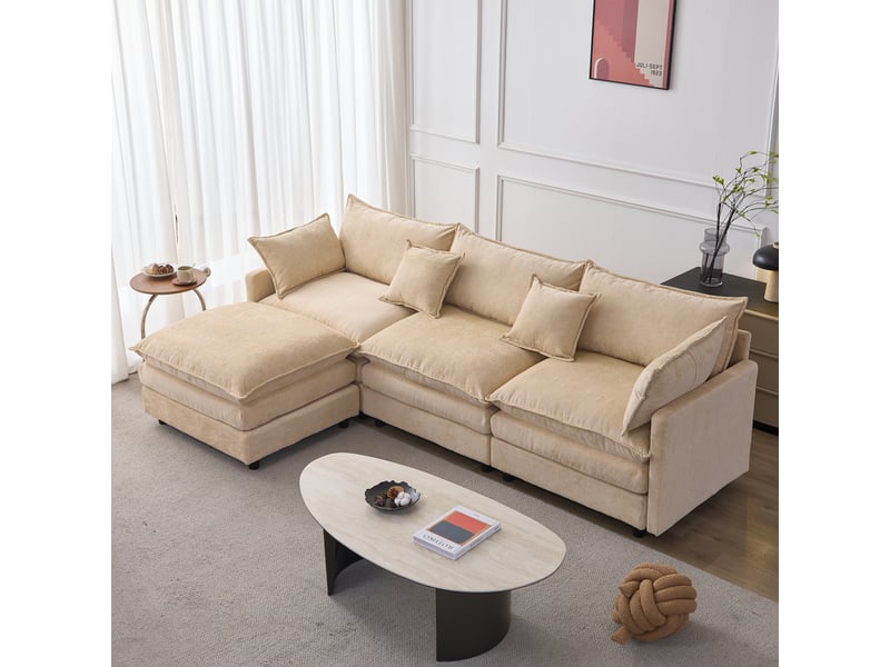 Canapé d'angle modulable 3 places avec méridienne - tissu chenille - 267x154x85 cm - Conforama C