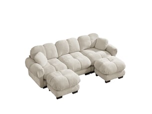 Canapé modulable 3 places modenvie en u avec pouf mobile chenille kaki clair 260 x 149 cm