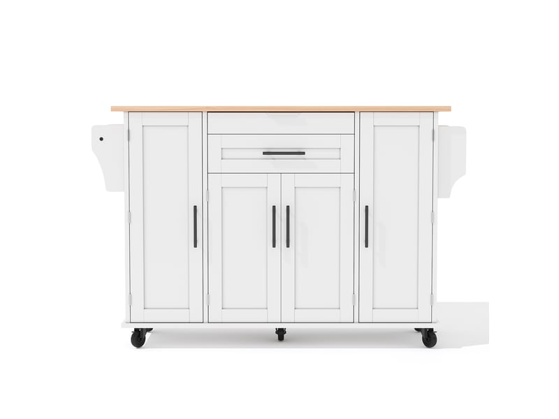 Îlot de cuisine mobile 136 × 4570 × 92 cm en mdf, plateau extensible, étagères réglables, tiroir caché et porte-serviette  - Conforama A