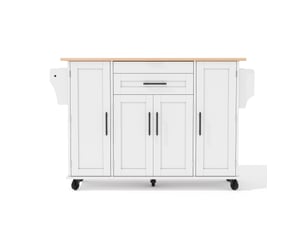 Îlot de cuisine mobile 136 × 4570 × 92 cm en mdf, plateau extensible, étagères réglables, tiroir caché et porte-serviette