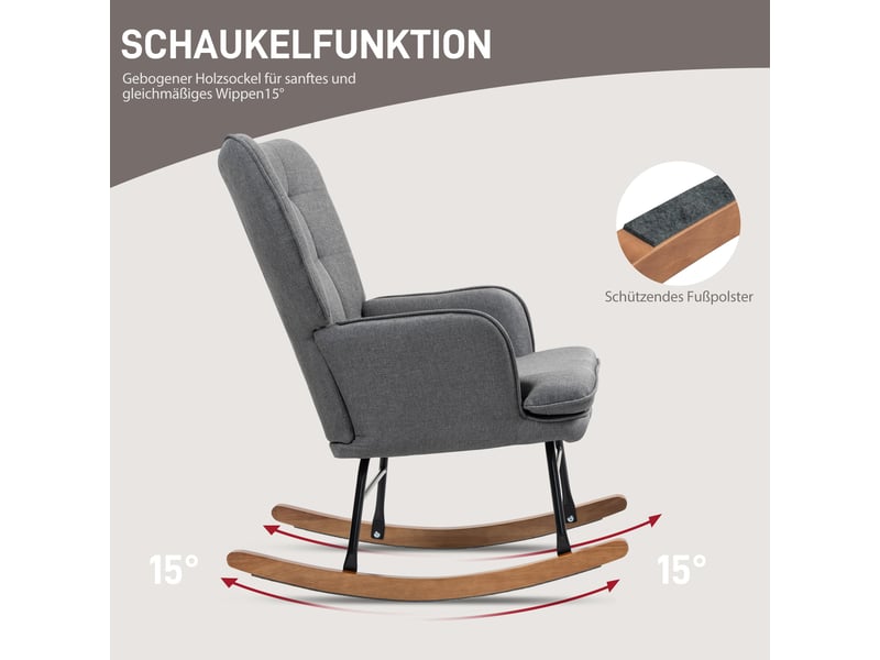  Fauteuil à bascule avec repose-pieds gris foncé aspect lin  - Conforama E