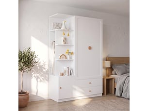 Armoire,135x45x200 cm,avec 2 tringles, 2 tiroirs et rangement,mdf,blanche