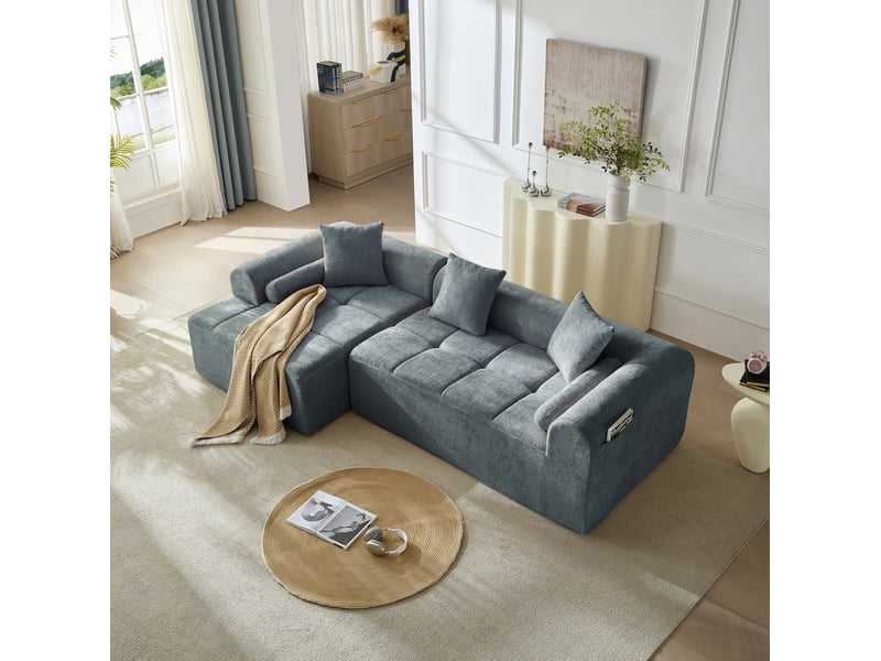  Canapé d'angle 263x132.5x68 cm 4 places bleu  - Conforama C